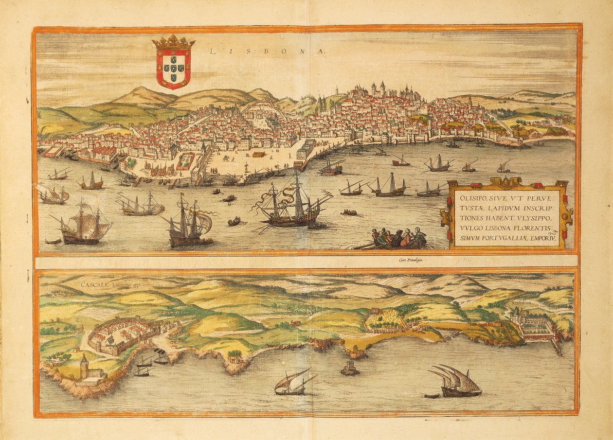 Lisszabon és Cascais térképe Georg Braun Civitates Orbis Terrarum című művéből alkotó: Georg Braun and Hogenberg Franz
