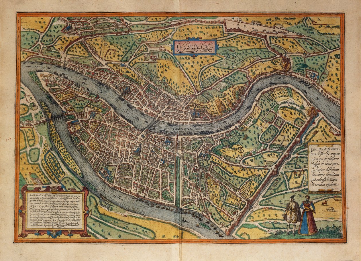 A franciaországi Lyon térképe az Amerikai Egyesült Államokból, Georg Braun alkotó: Georg Braun and Hogenberg Franz