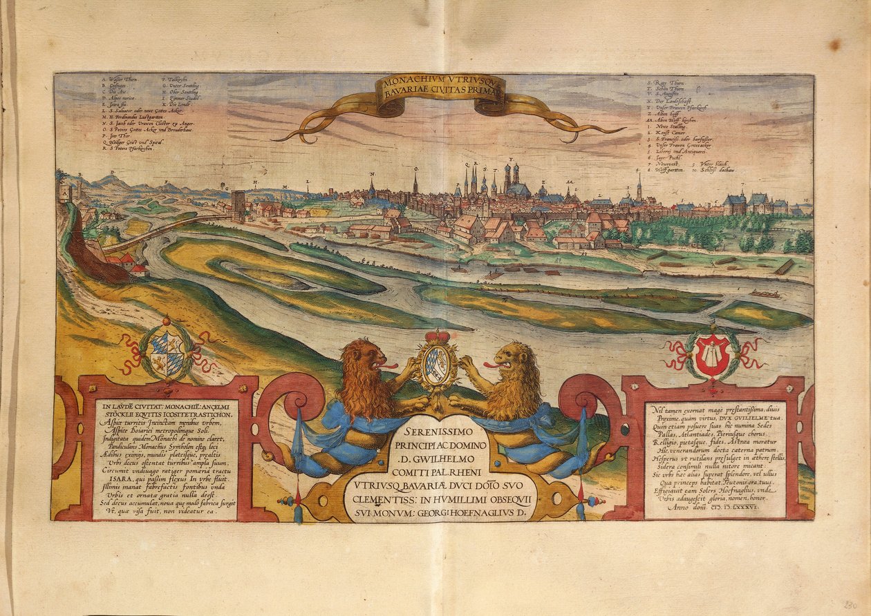 München, Németország térképe az Amerikai Egyesült Államokból, Georg Braun alkotó: Georg Braun and Hogenberg Franz