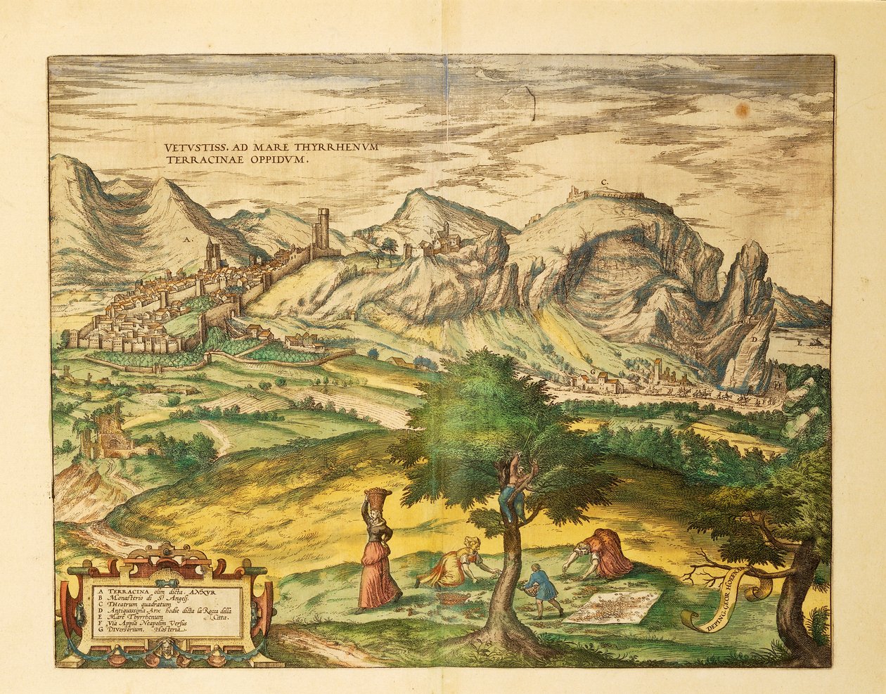 Terracina, Lazio régió térképe Georg Braun világtérképéről alkotó: Georg Braun and Hogenberg Franz