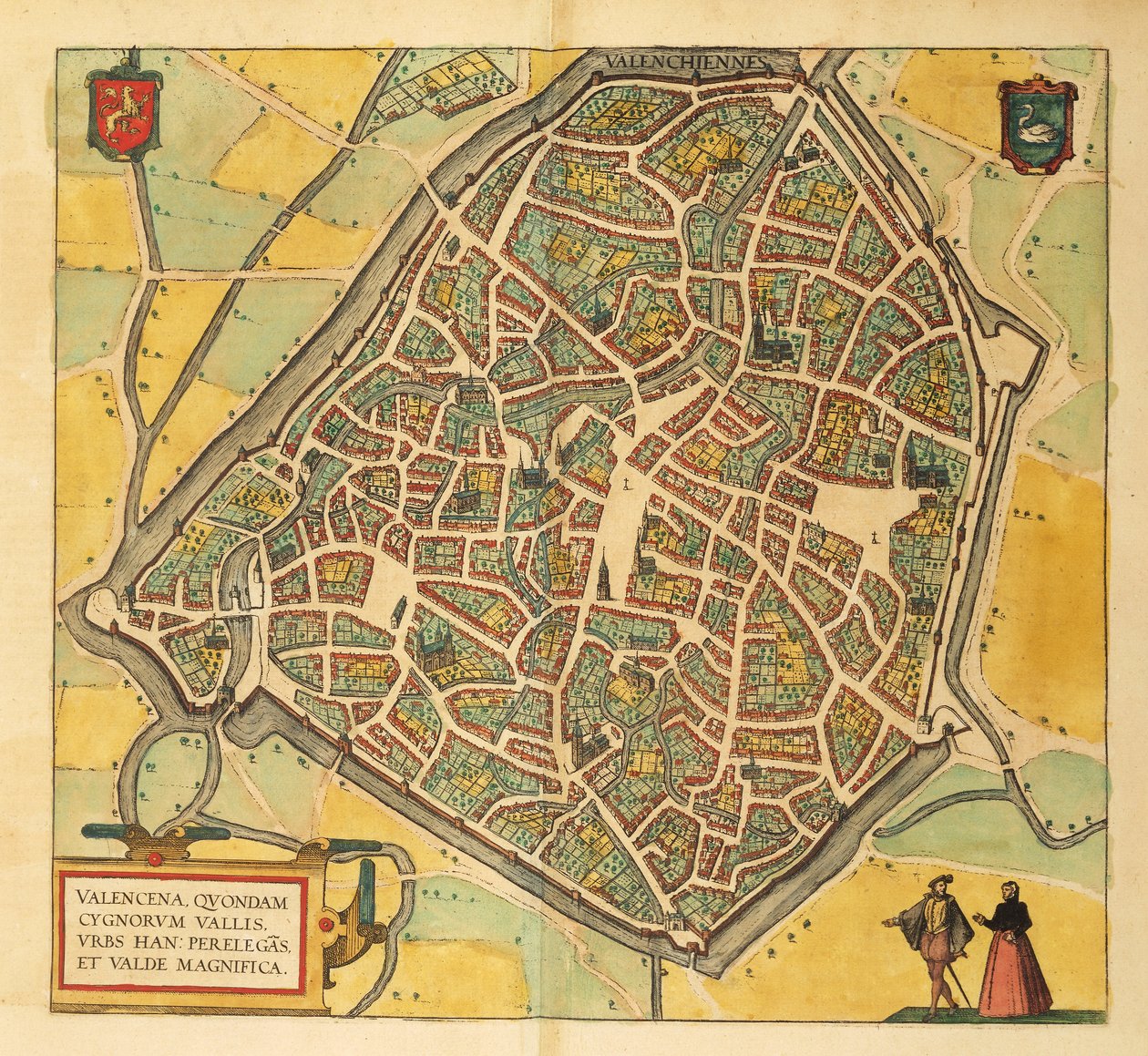 Georg Braun Valenciennes térképe az Amerikai Egyesült Államokból alkotó: Georg Braun and Hogenberg Franz