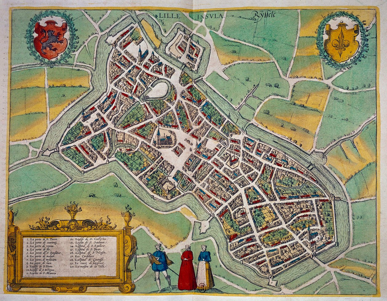 Georg Braun (1541-1622) és Frans Hogenberg (1535-1590) „” Civitates Orbis Terrarum”-ból Lille városának térképe 1572-1617 körül. Párizs, B.N. alkotó: Georg Braun and Hogenberg Franz