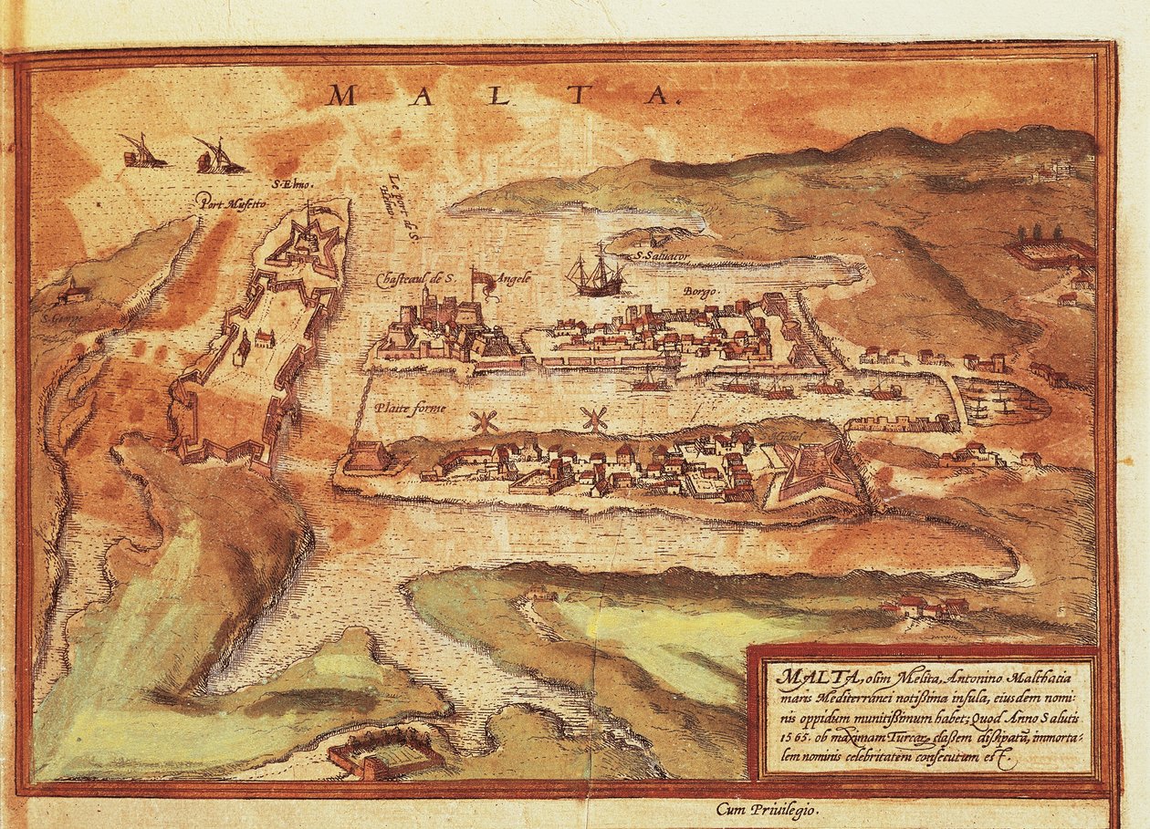 Málta szigetének térképe, Georg Braun alkotó: Georg Braun and Hogenberg Franz