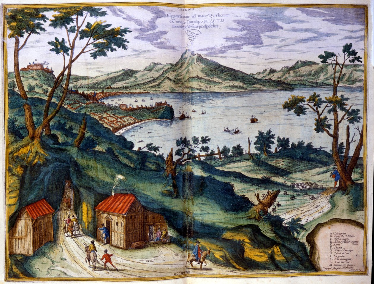 Nápoly, Posilipe és Vezúv. Braun & Hogenberg, Amszterdam 1600. alkotó: Georg Braun and Hogenberg Franz