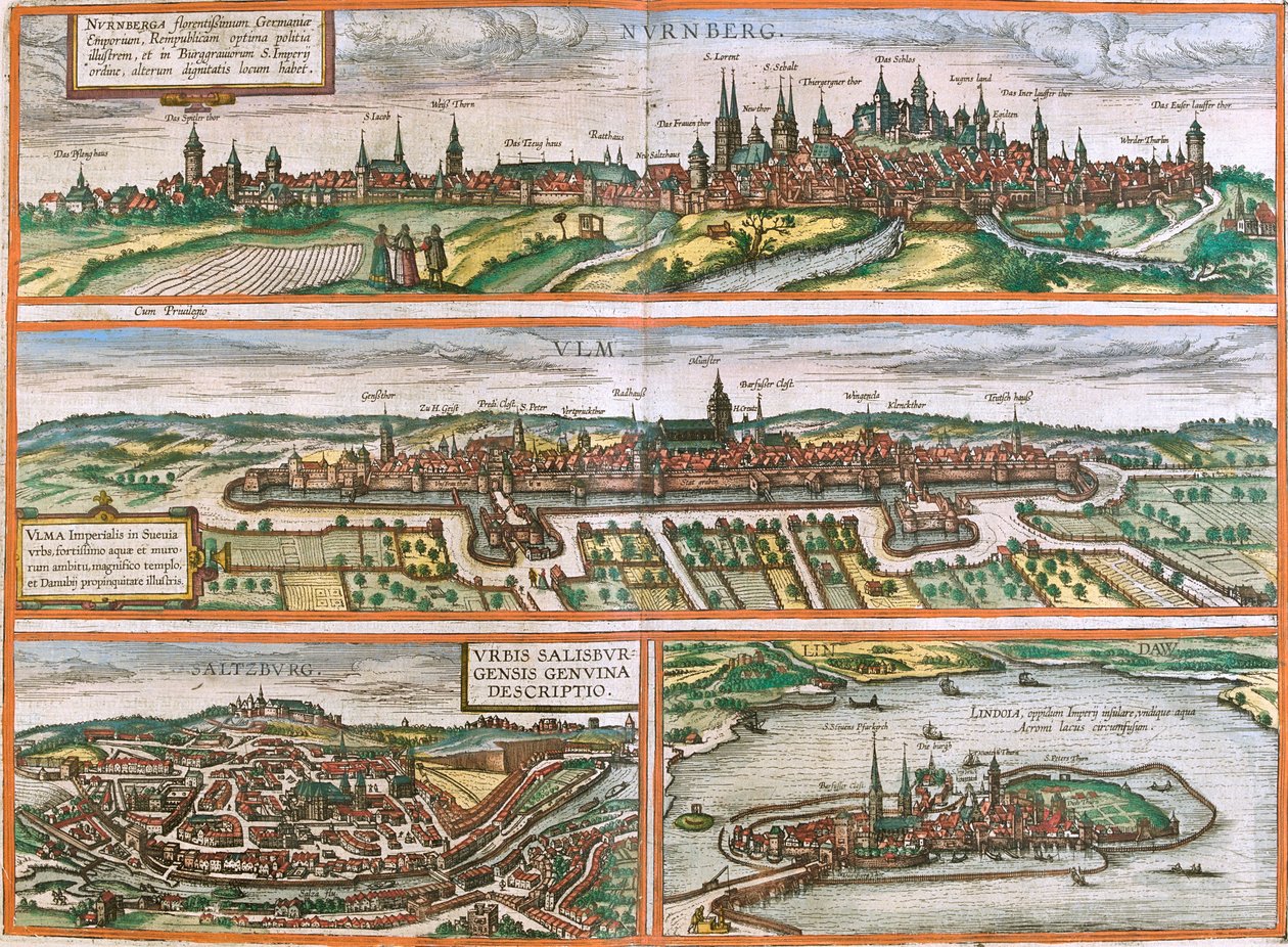 Nürnberg, Ulm, Salzburg, Lindau, Németország, Ausztria, Ausztria alkotó: Georg and Hogenberg Franz (1535 90) Braun