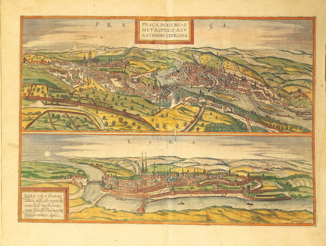 Prága és Cheb, Eger a világ városaiból szerző: Georg Braun alkotó: Georg Braun and Hogenberg Franz