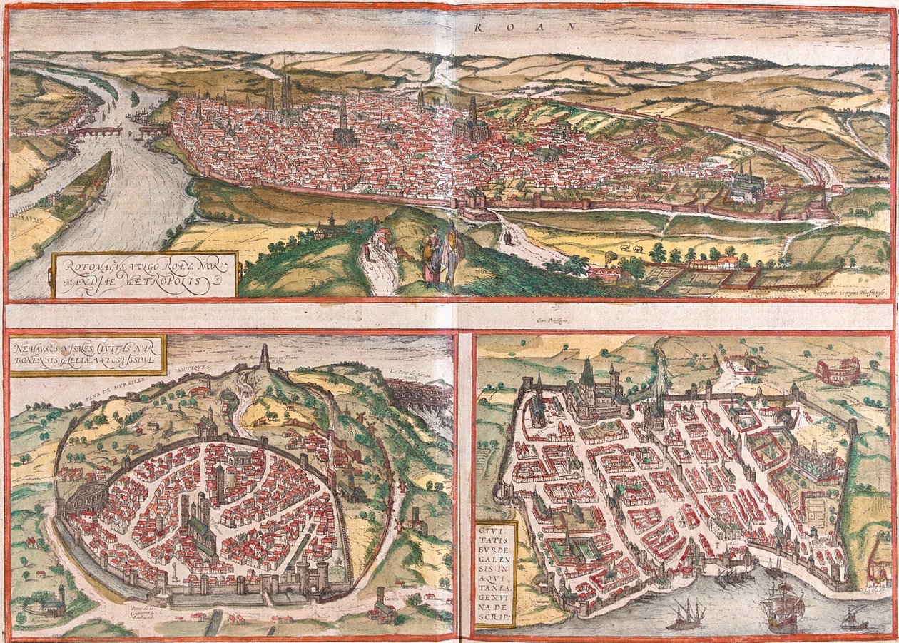 Rouen, Nimes, Bordeaux, Franciaország alkotó: Georg and Hogenberg Franz (1535 90) Braun