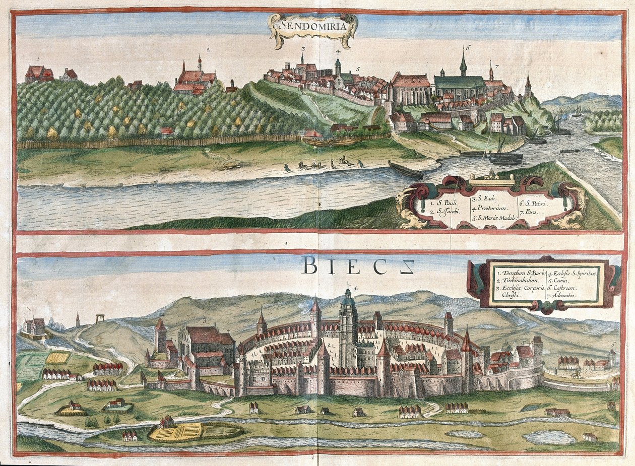 Sandomierz és Biecz, Lengyelország (metszet alkotó: Georg Braun and Hogenberg Franz