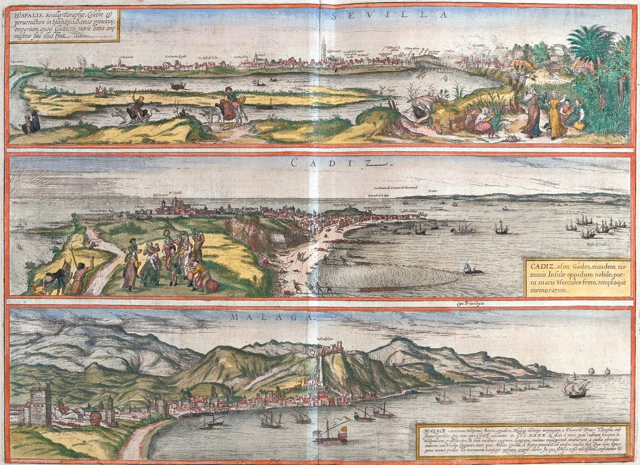 Sevilla, Cádiz, Málaga, Spanyolország alkotó: Georg and Hogenberg Franz (1535 90) Braun