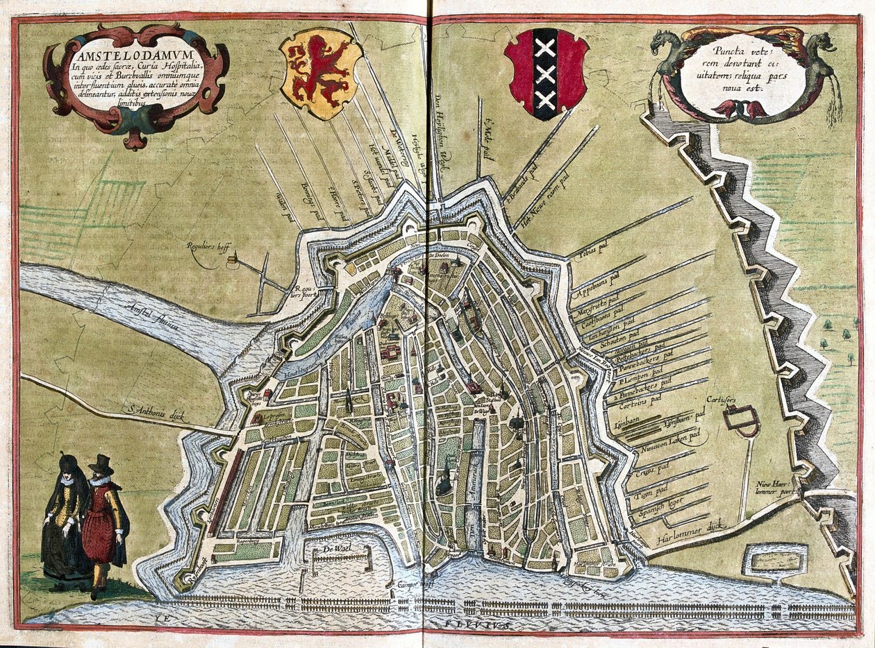 Amszterdam, Hollandia (metszet alkotó: Georg Braun and Hogenberg Franz