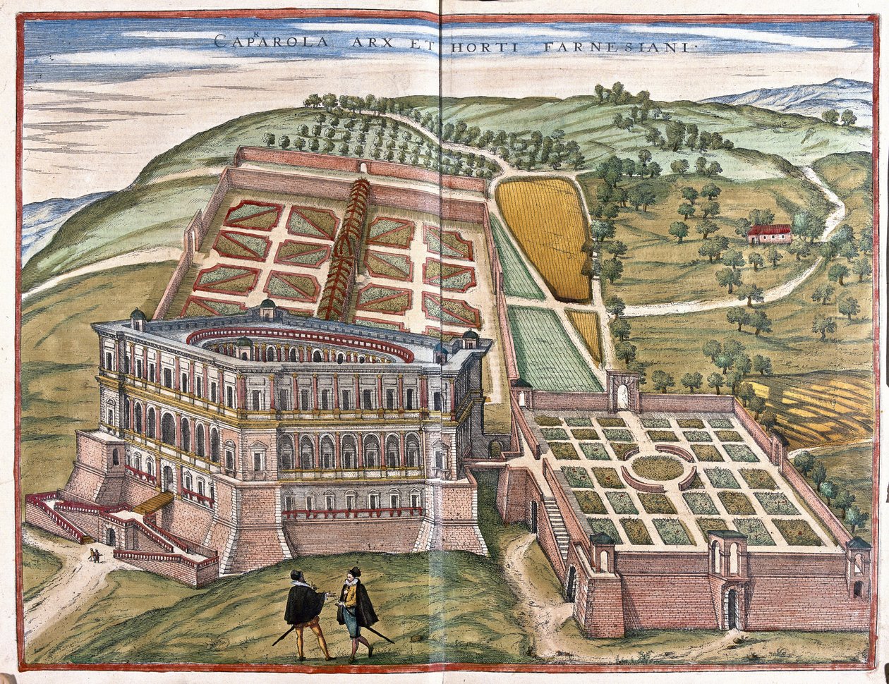 Caprarola palota és a Farnese kertek, Lazio, Olaszország (metszet alkotó: Georg Braun and Hogenberg Franz