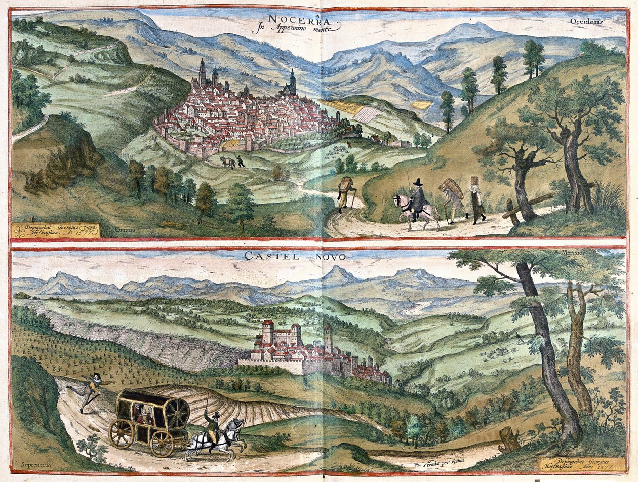 Nocera Umbra (Perugia tartomány) és Castelnuovo di Porto (Róma régió), Olaszország alkotó: Georg Braun and Hogenberg Franz
