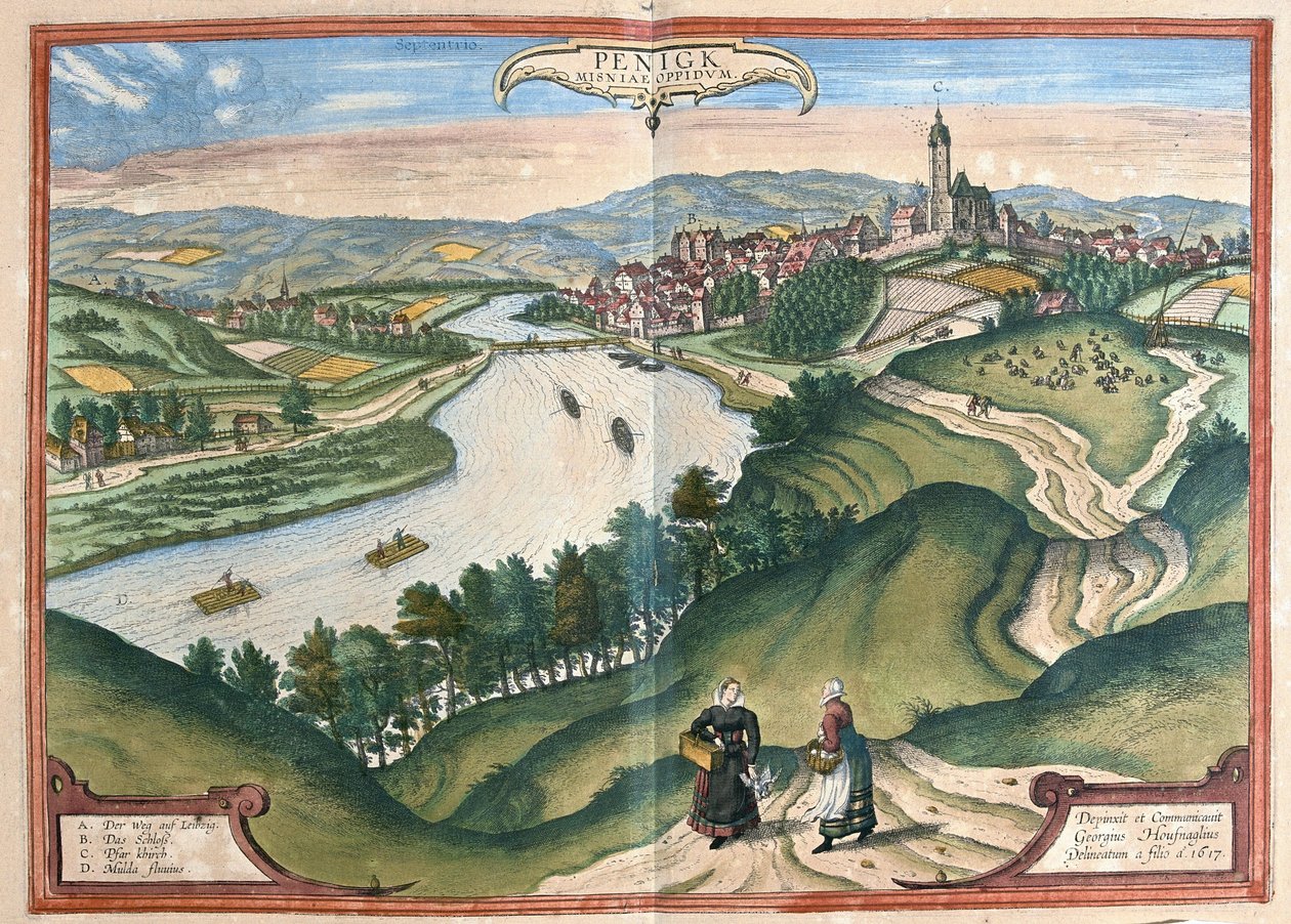Penig, Szászország, Németország (metszet alkotó: Georg Braun and Hogenberg Franz