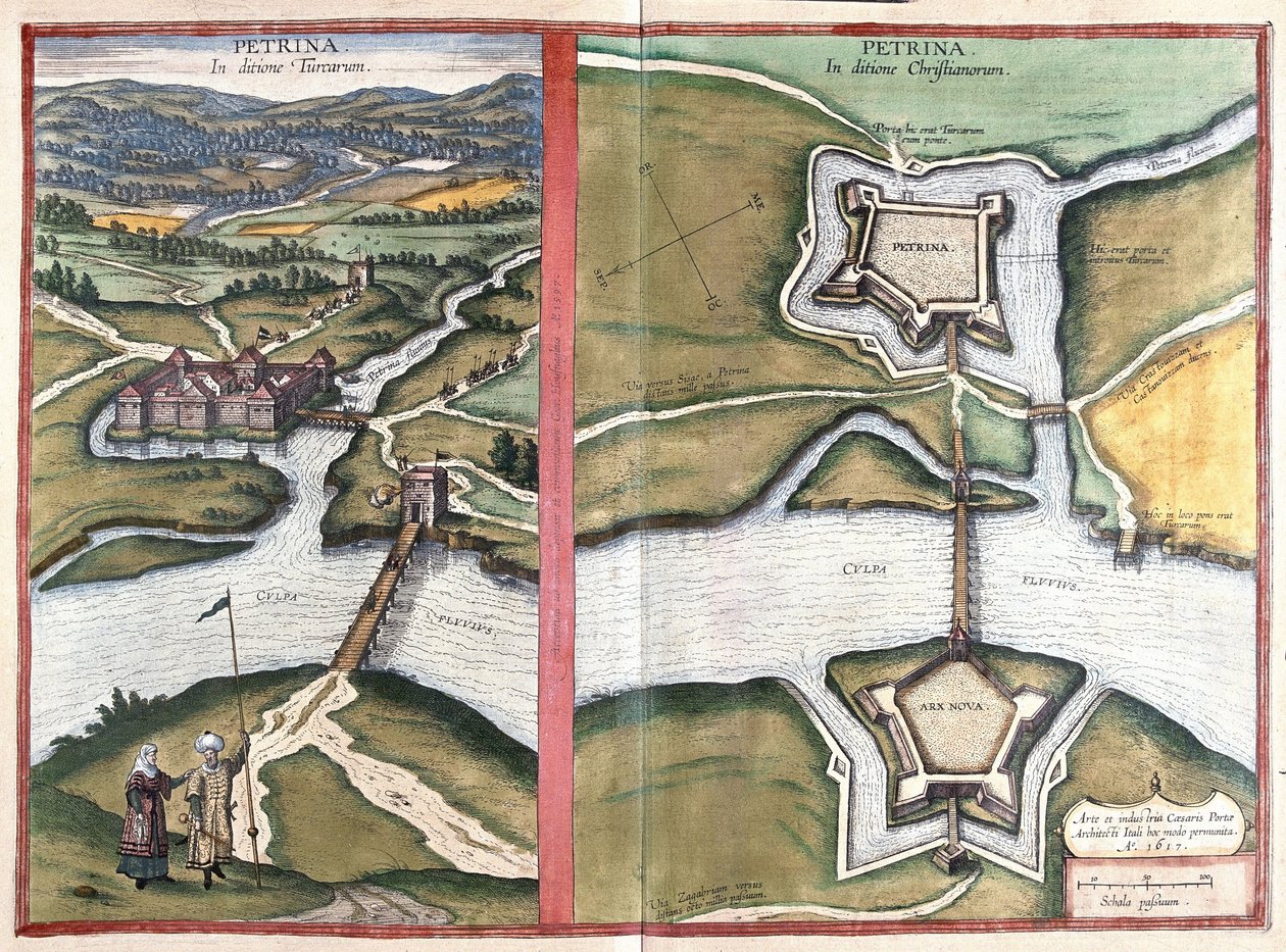 Petrinja, Horvátország (metszet alkotó: Georg Braun and Hogenberg Franz