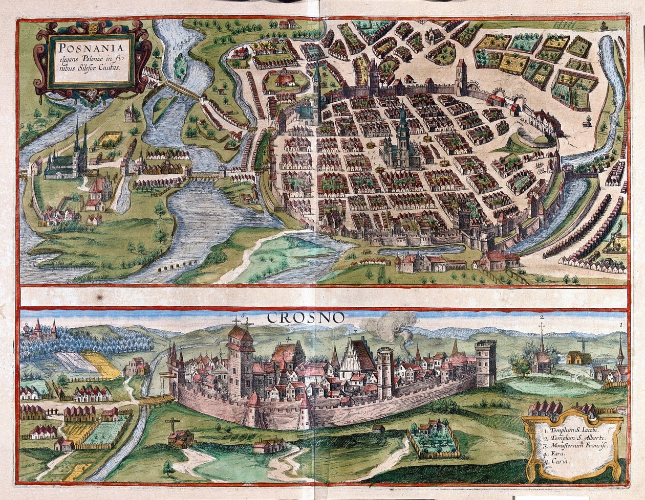 Poznan és Krosno, Lengyelország (metszet alkotó: Georg Braun and Hogenberg Franz