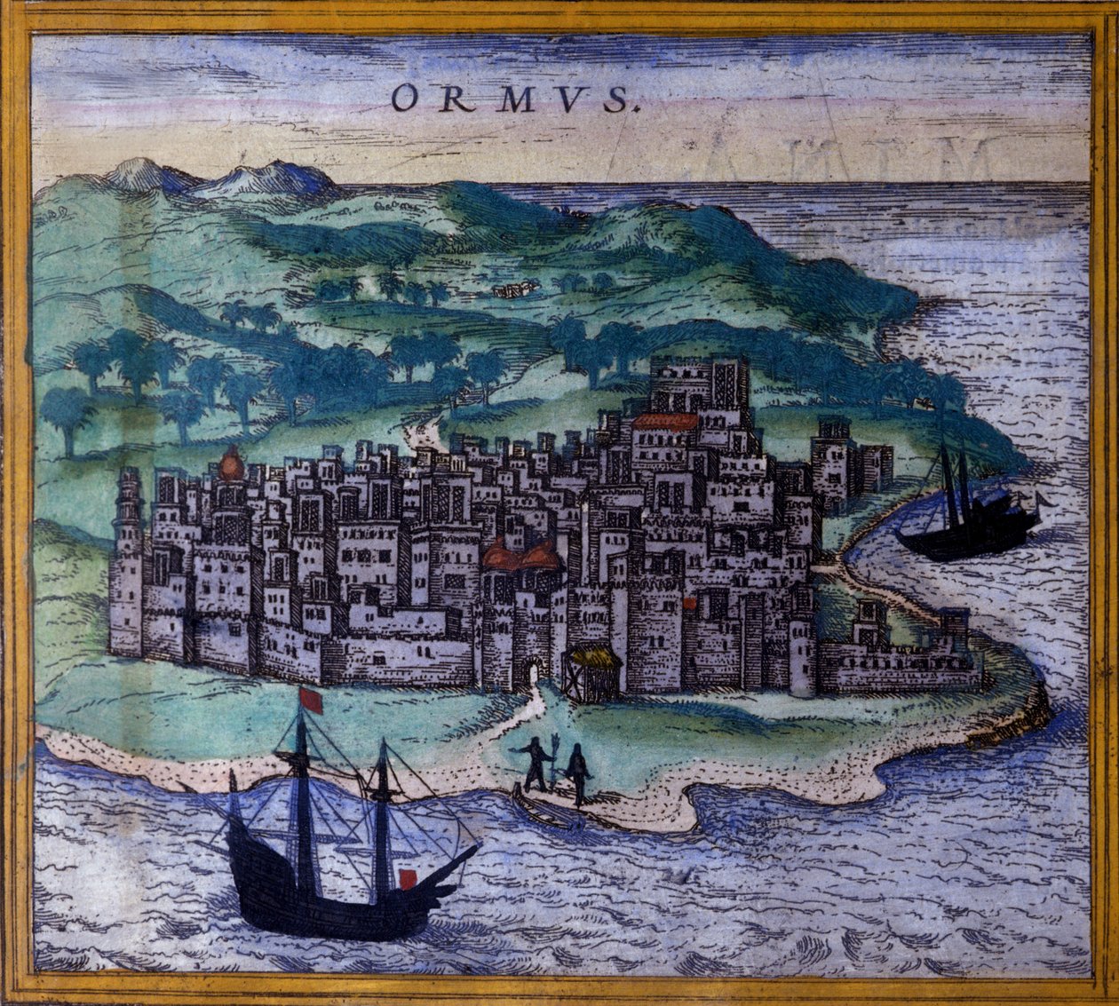 Az iráni Ormuz vagy Hormuz sziget az Indes felé vezető úton a Braun és Hogenberg „Civitates Orbis Terrarum” atlasza után alkotó: Georg Braun and Hogenberg Franz