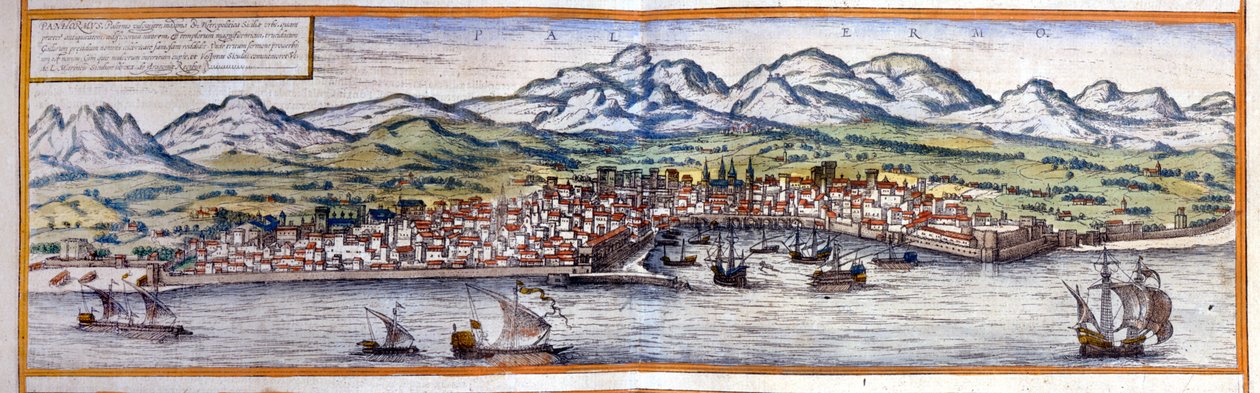 Kilátás a szicíliai Palermóra. Braun és Hogenberg atlasza alkotó: Georg Braun and Hogenberg Franz