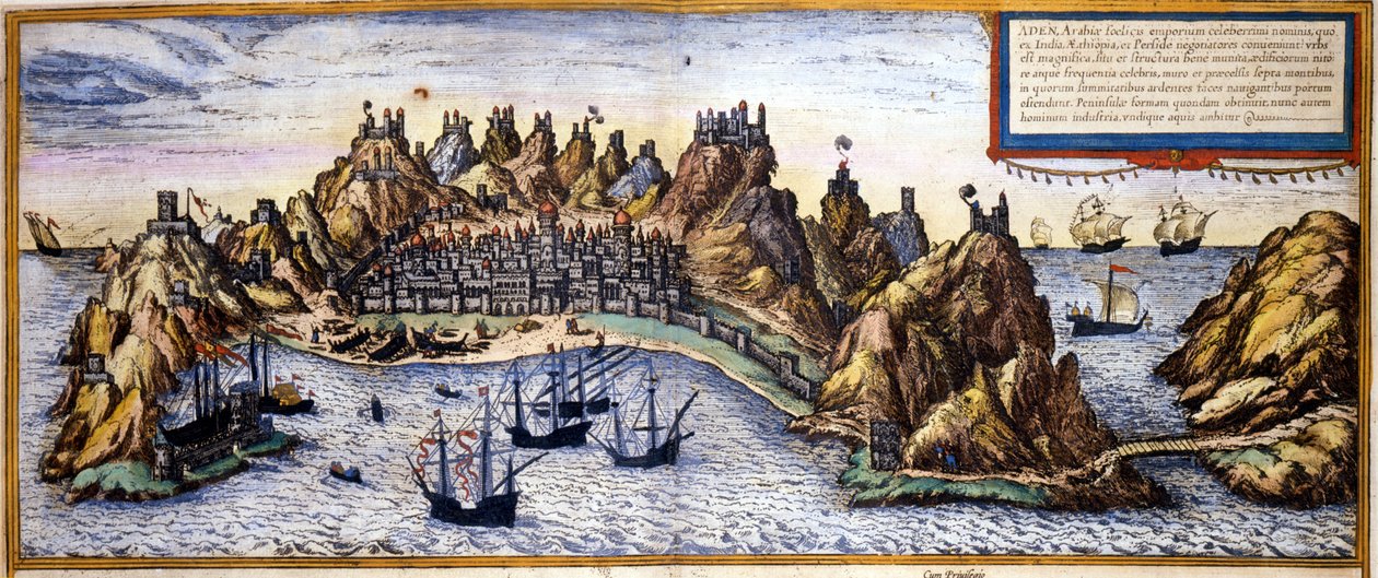 Kilátás Aden városára Jemenben a Braun & Hogenberg „Civitates Orbis Terrarum” atlaszáról alkotó: Georg Braun and Hogenberg Franz