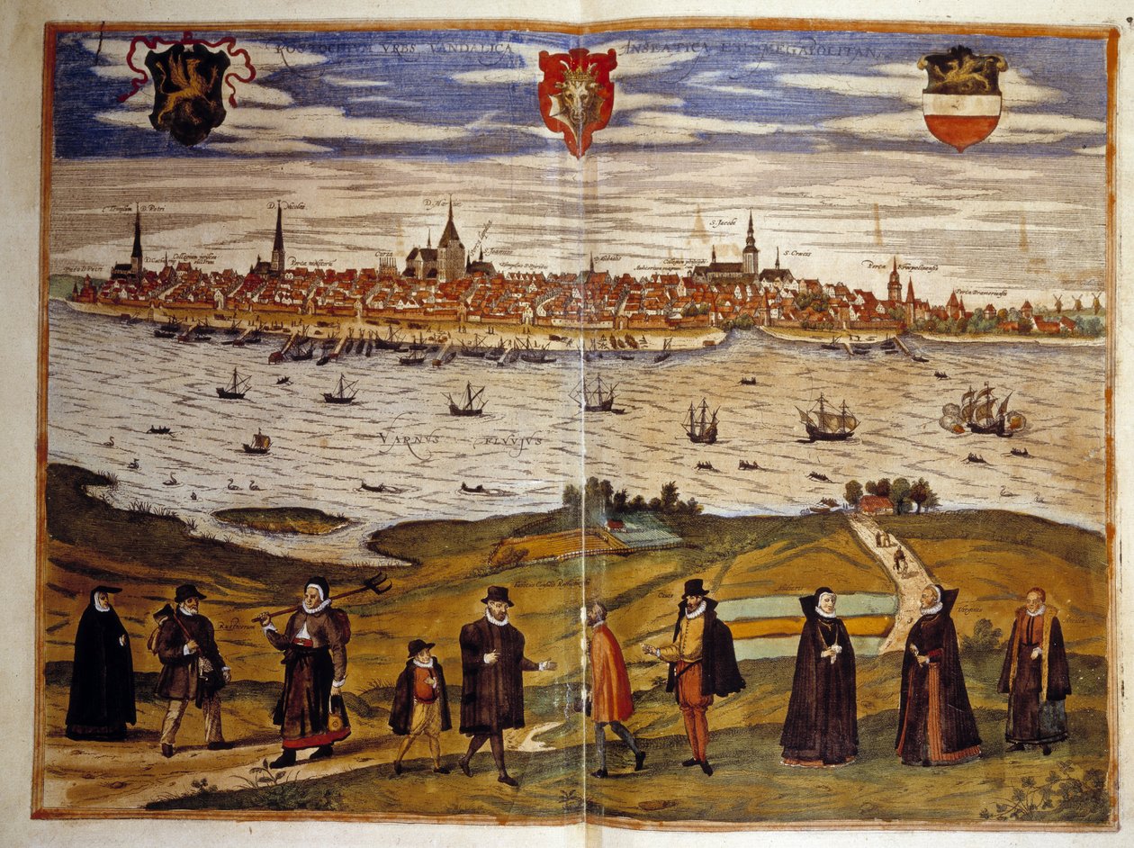 Kilátás a város Roztock, Németország. Metszet „Braun és Hogenberg” atlaszából, 1572 alkotó: Georg Braun and Hogenberg Franz