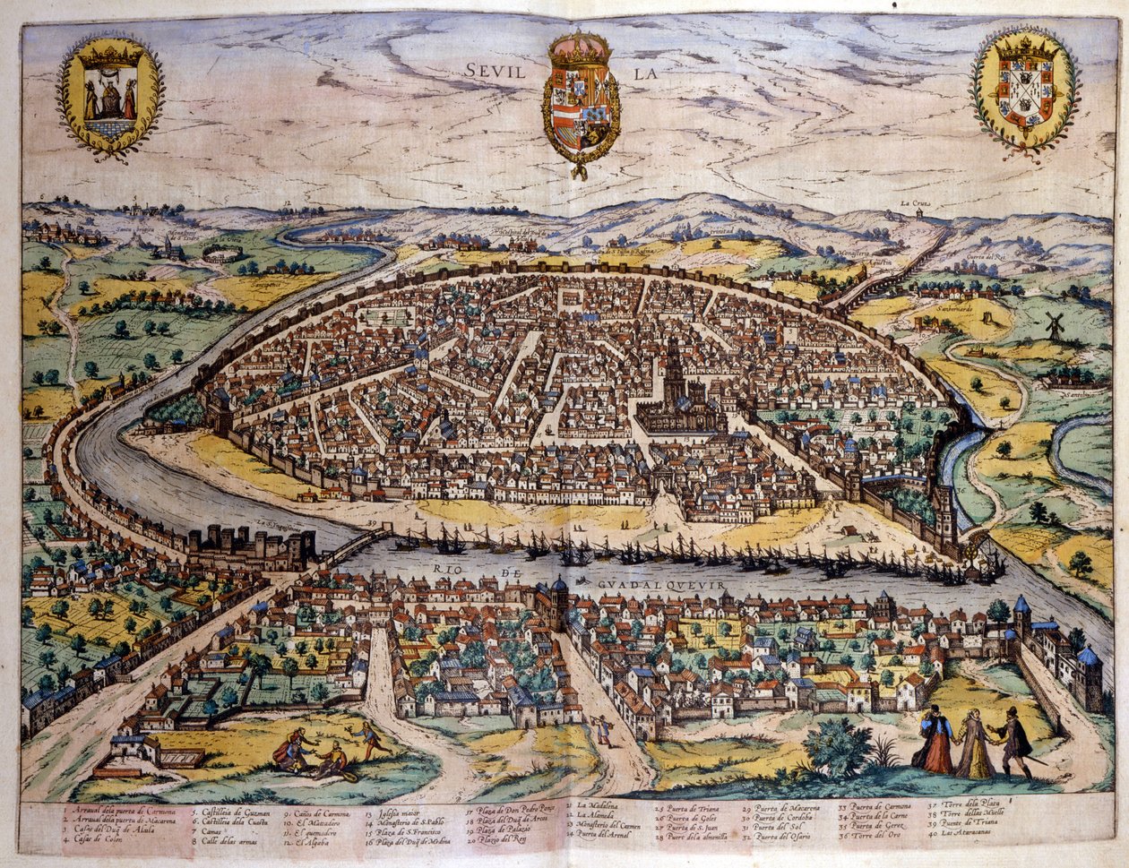 Kilátás Sevillára a Braun és Hogenberg atlaszból alkotó: Georg Braun and Hogenberg Franz