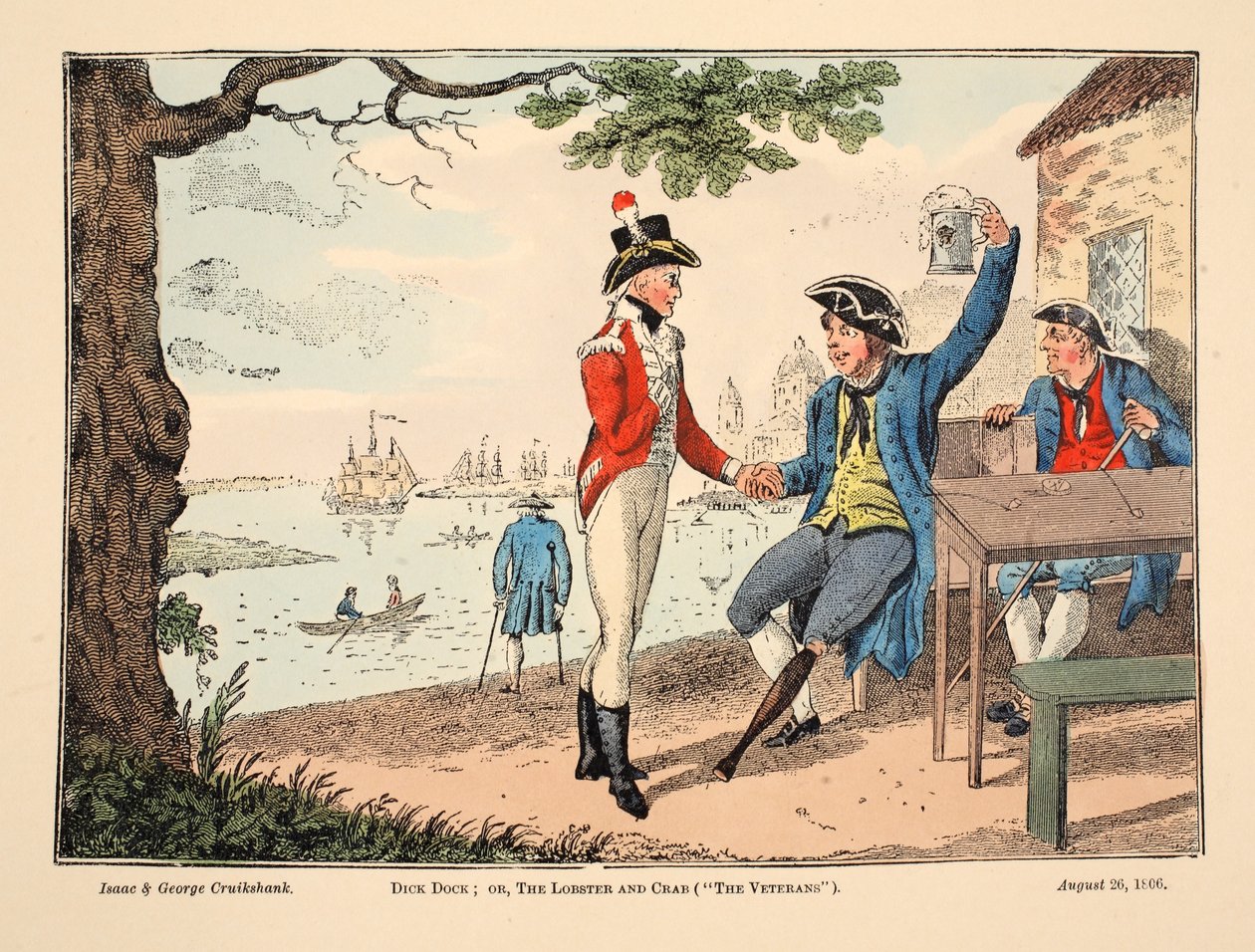 Dick Dock: Vagy a homár és rák ("A veteránok"), pub. 1806 (kézi színes metszet) alkotó: Isaac, Robert and George Cruikshank