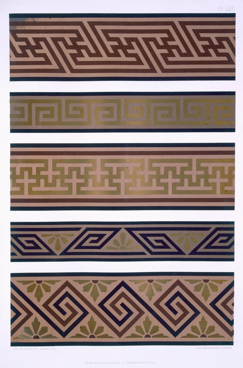 Japán dísz: LXX. tábla az 1892-ben megjelent "The Practical Decorator and Ornamentalist" című kiadványból. alkotó: George Ashdown Audsley