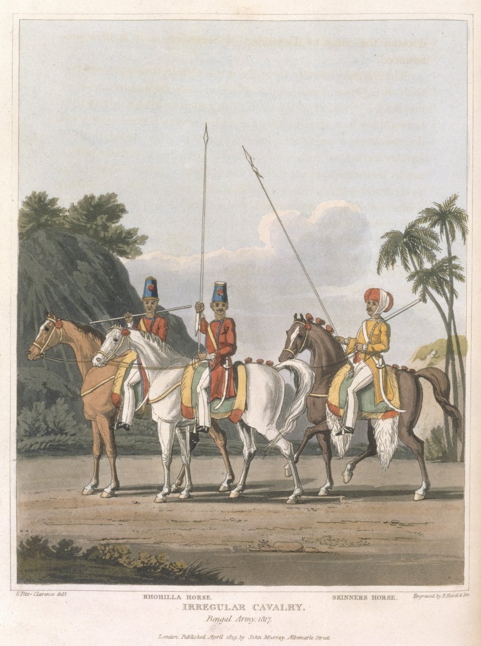 Irregular Cavalry, Bengal Army, 1817, 5. tábla a „Journal of a Route through India, through Egypt, to England”, vésett R. Havell és fia, kocsma. 1819 (akvatinta) alkotó: George Augustus Fitzclarence