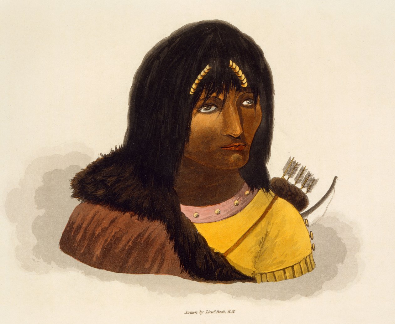 Egy kőindián portréja, John Franklin (1786-1847) „Elbeszélése az utazásról a Sarki-tenger partjaihoz az 1819-22-es években” című filmből, 1823 alkotó: George Back
