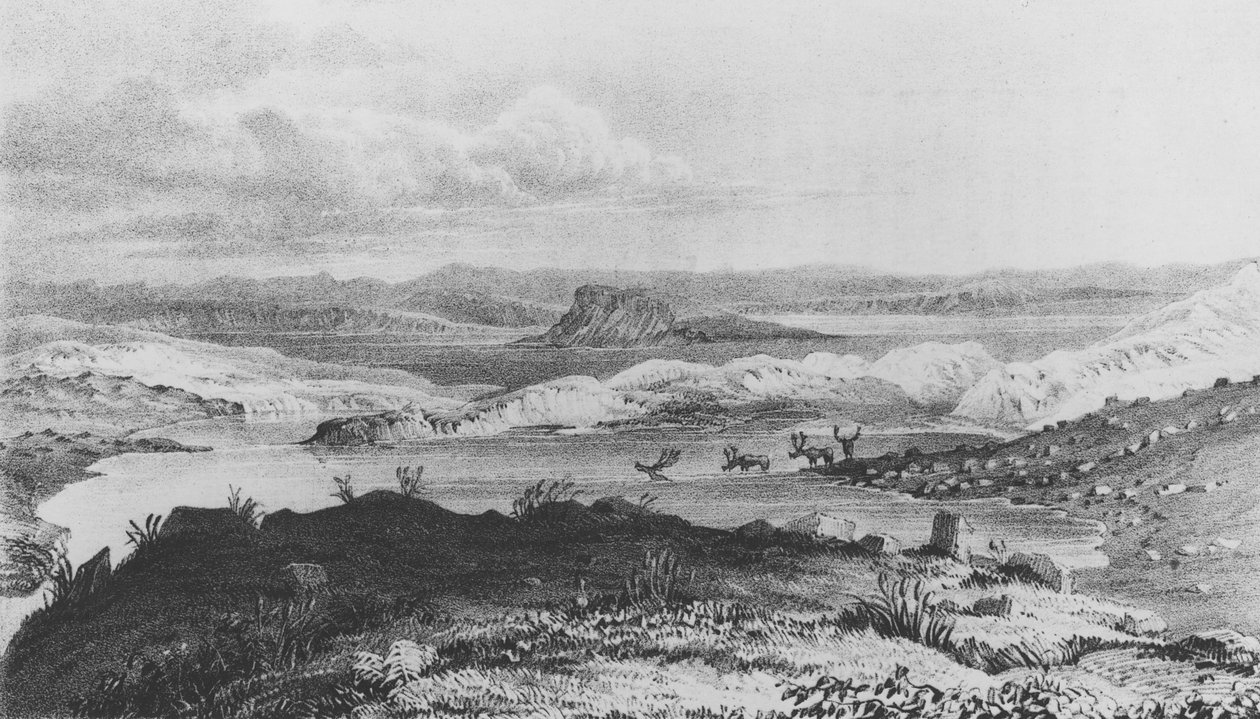Sussex-tó, a Thlew-ee-cho folyó forrása, 1836 alkotó: George Back