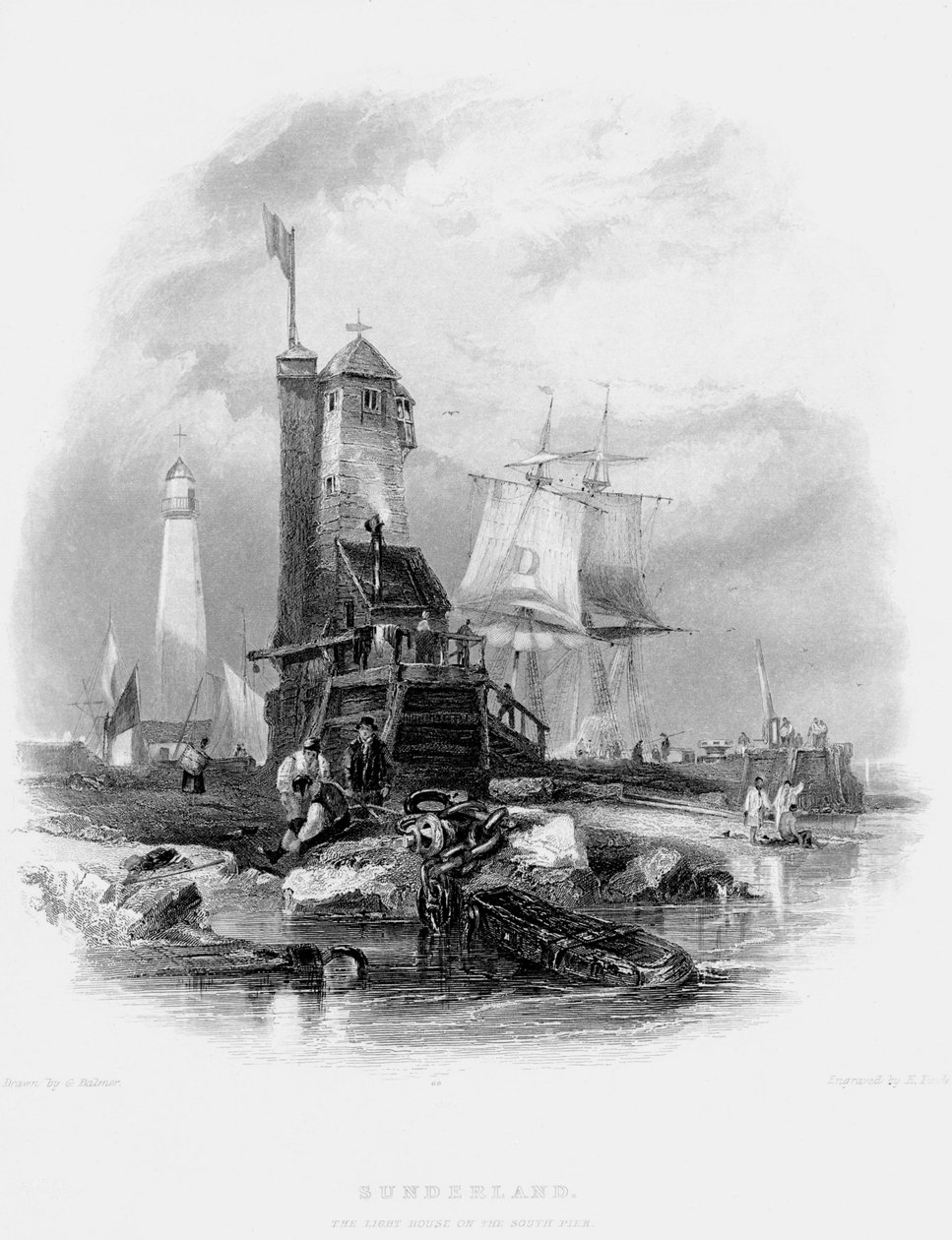 Sunderland világítótorony a déli mólón, 1841 alkotó: George Balmer
