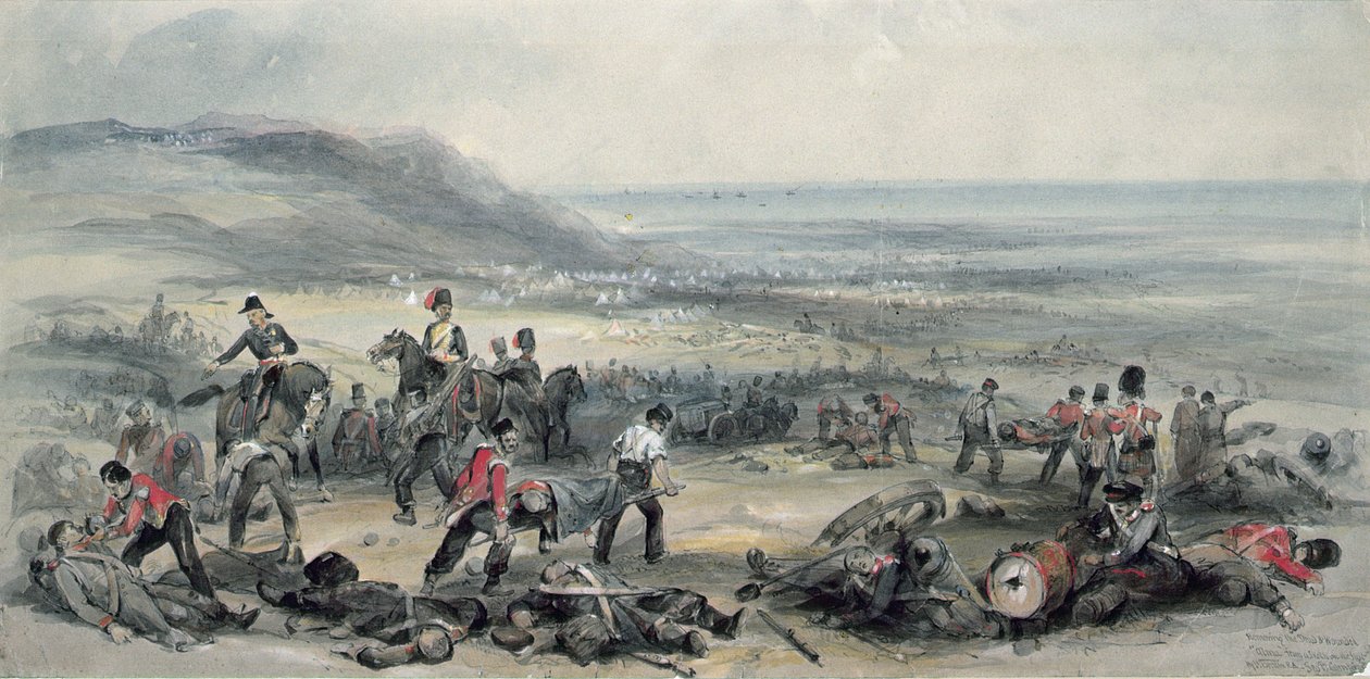 Halottak és sebesültek eltávolítása az almai csata után a krími háború alatt, 1854. szeptember 20. alkotó: George Bryant Campion