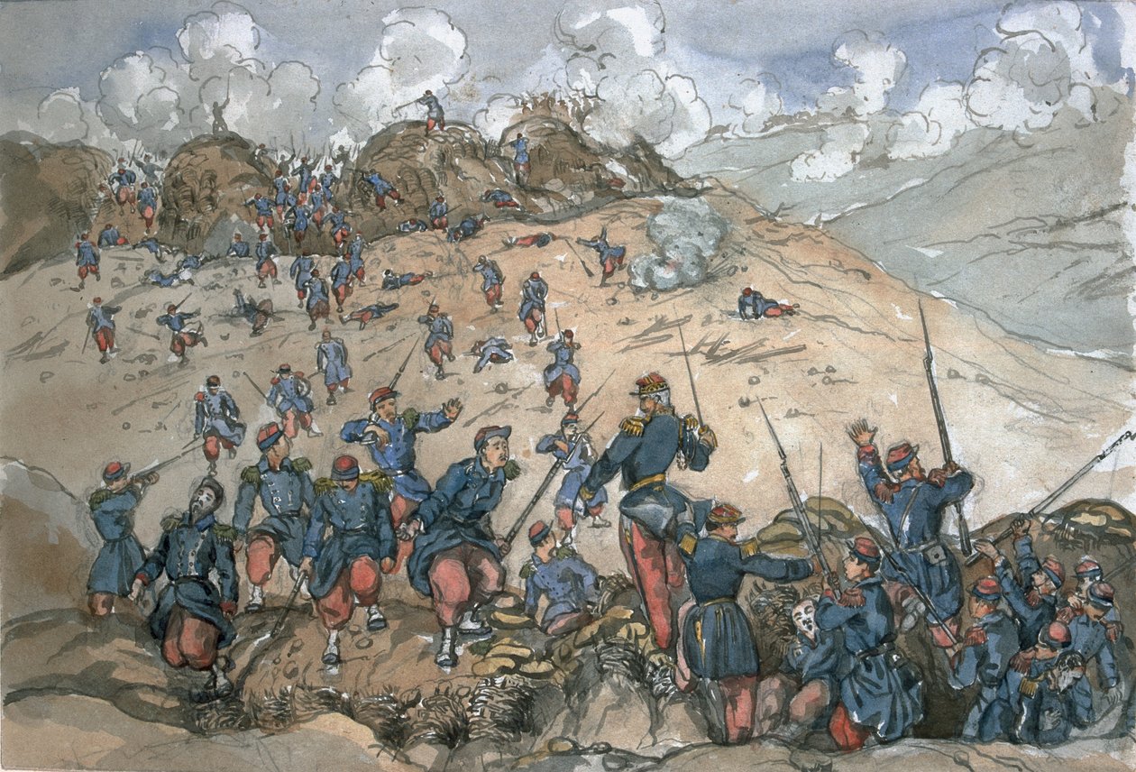 A francia csapatok Desalles tábornok vezette támadása a Bastion Central ellen Sebastopol ostroma alatt, a „Cadogan