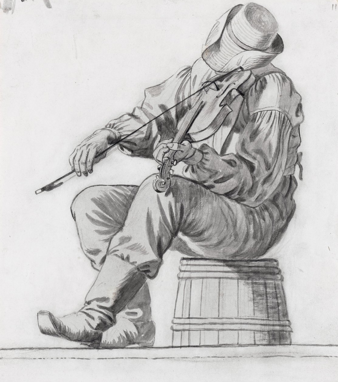 Hegedűs (tanulmány a The Jolly Flatboatmenhez) (recto) alkotó: George Caleb Bingham