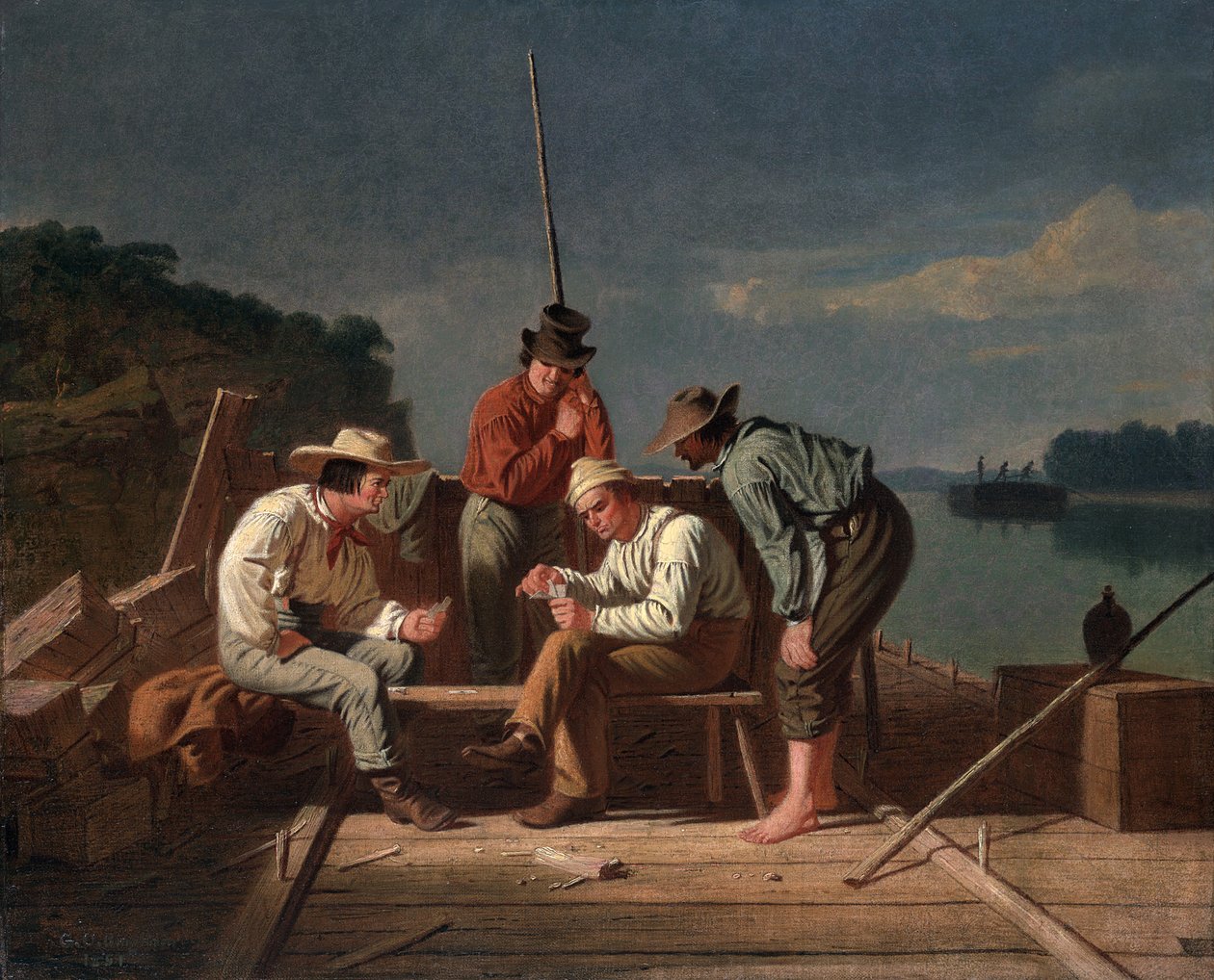 In a Quandary, avagy Mississippi Raftsmen at Cards, 1851 alkotó: George Caleb Bingham