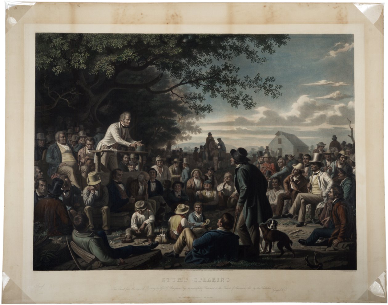 Stump Speaking, 1856 (kézzel színezett mezzotint) alkotó: George Caleb Bingham