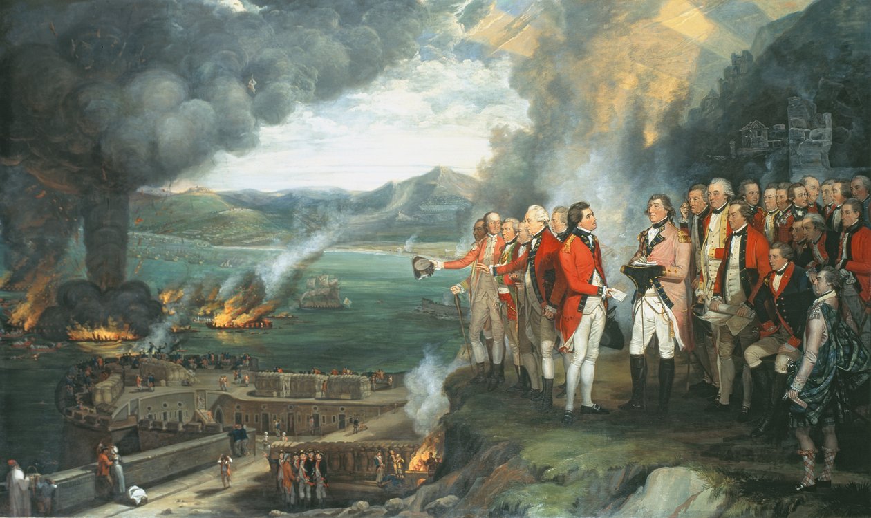 Eliott tábornok és tisztjei megfigyelték az úszó ütegek pusztulását, Gibraltár, 1782. szeptember 14., 1784. alkotó: George Carter