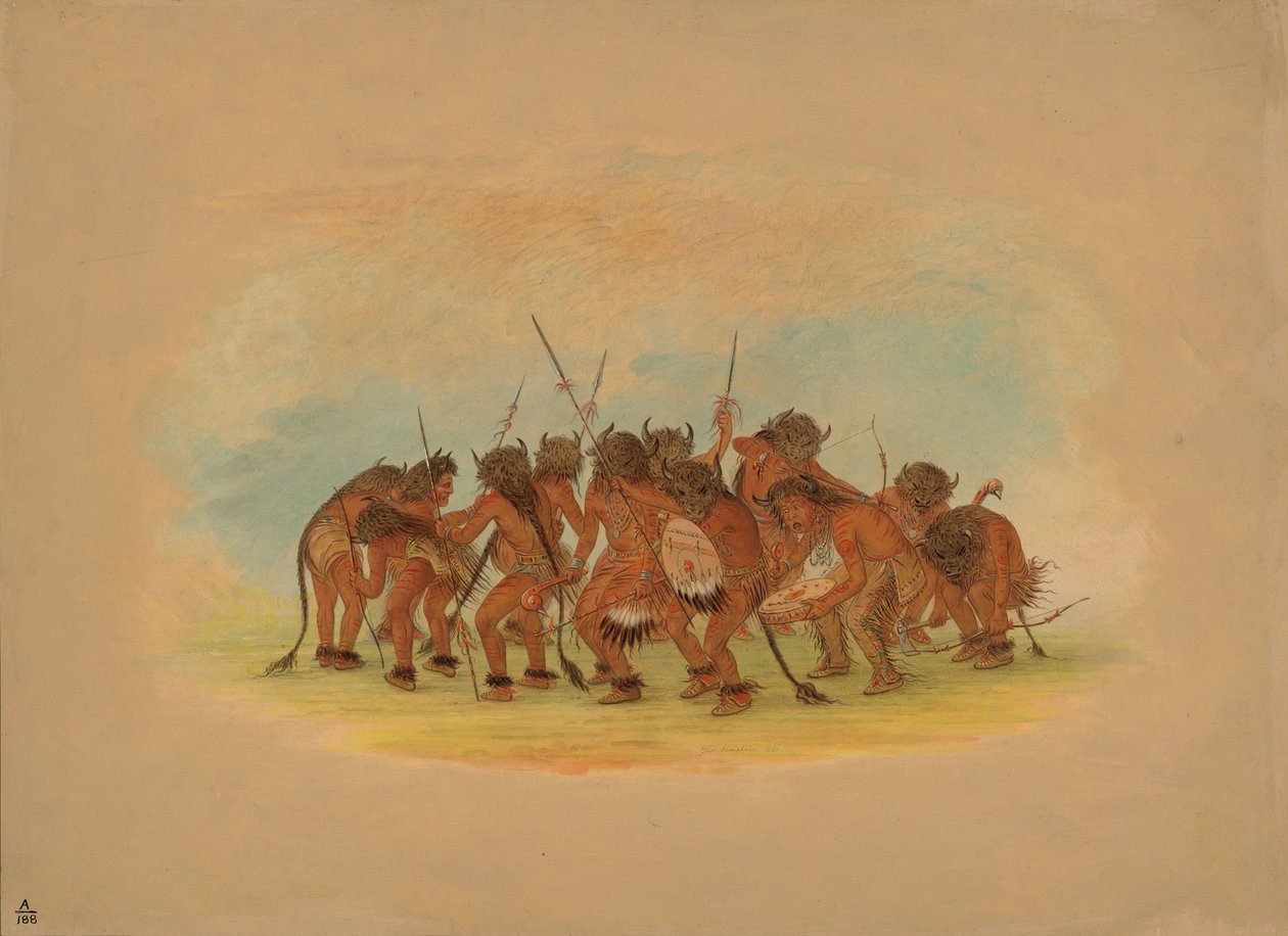 Mandan bölénytánc, 1861 (olaj, kartonra rögzített karton) alkotó: George Catlin