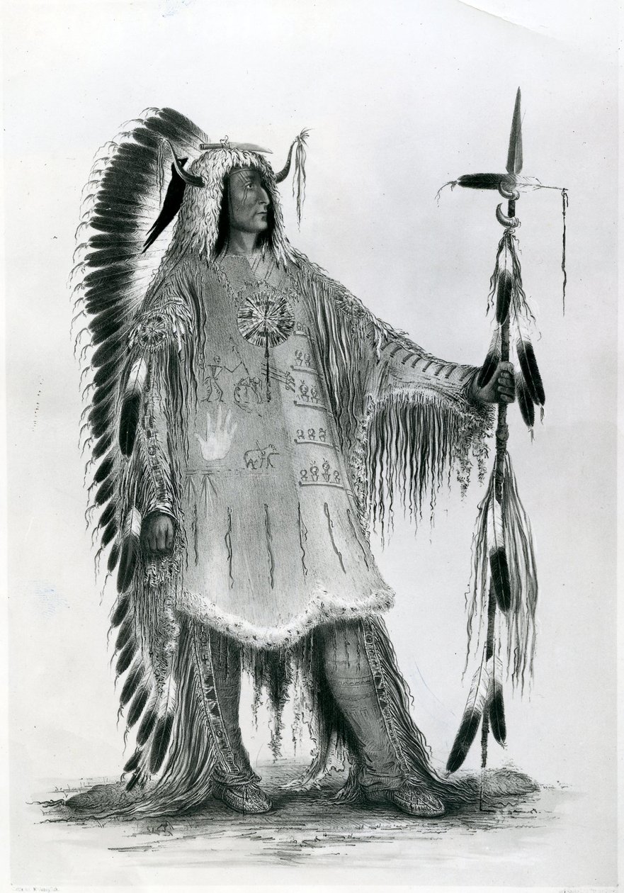 Mato-Tope, a mandán nép második főnöke, 1833 körül (bw litho) alkotó: George Catlin