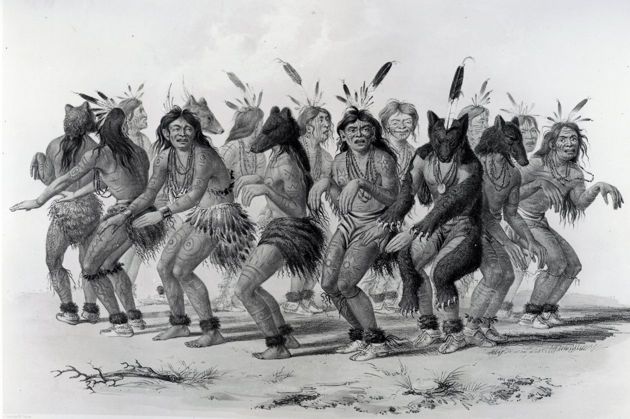 Amerikai indián medvetánc, metszette John McGahey alkotó: George Catlin