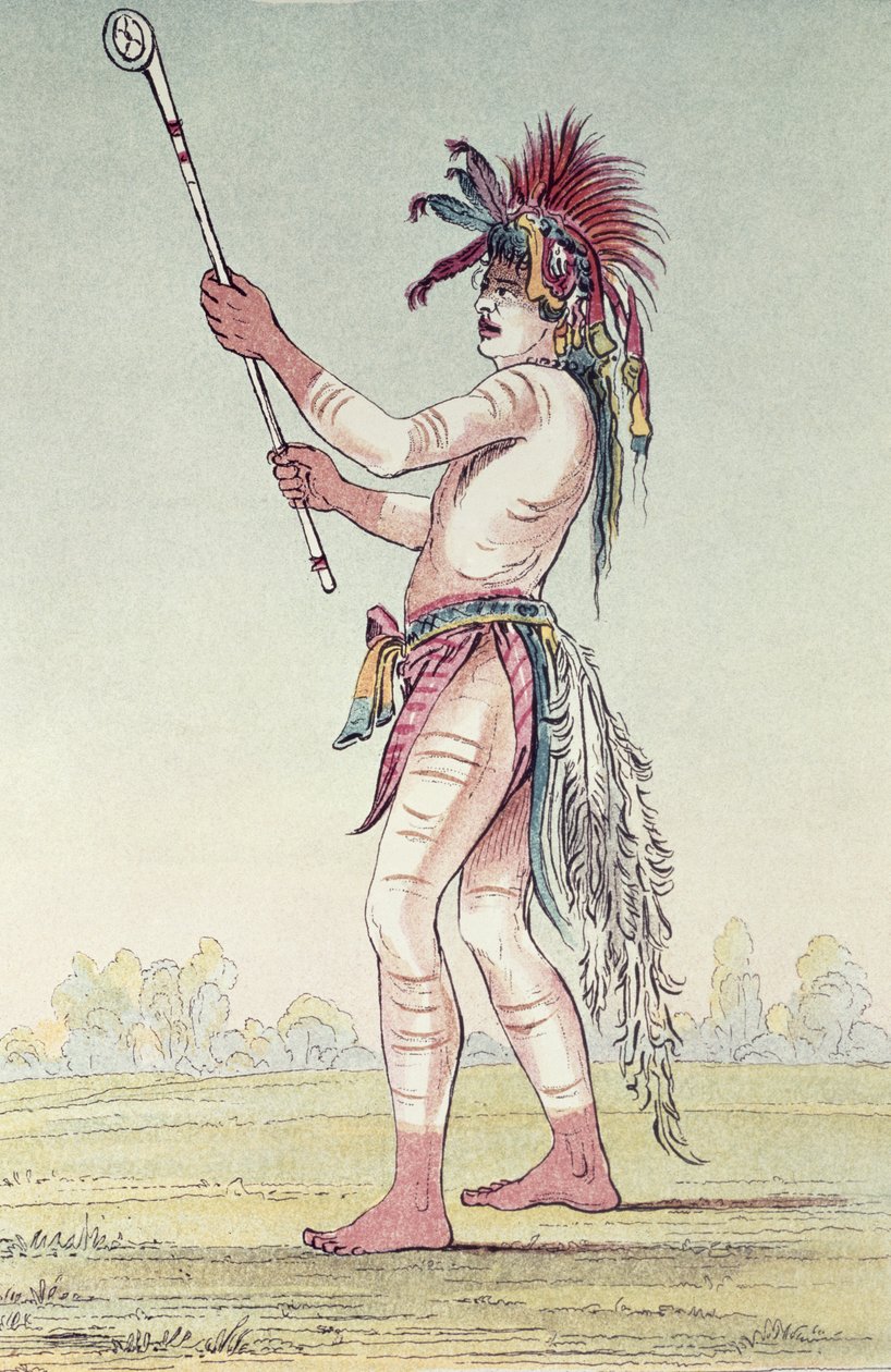 Sziú labdajátékos We-Chush-Ta-Doo-Ta, "A vörös ember" (kézzel színezett litográfia) alkotó: George Catlin