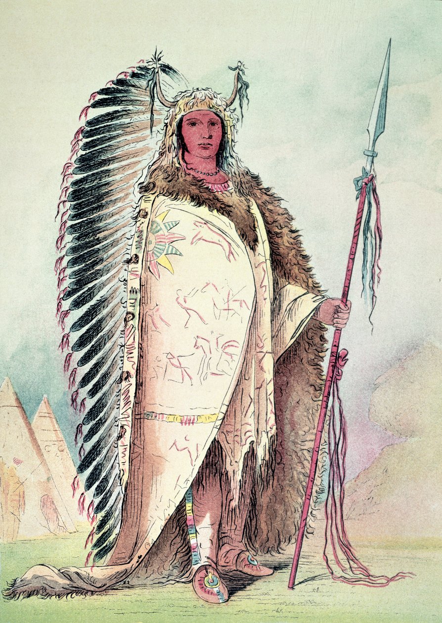 A sziúk főnöke, "The Black Rock" (kézzel színezett litó) alkotó: George Catlin