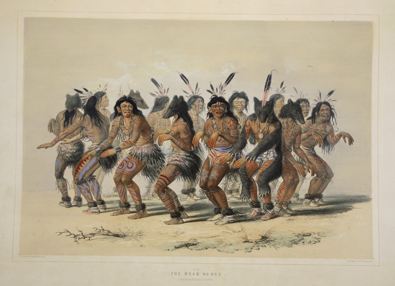 A Medvetánc, Catlins észak-amerikai indián portfóliójából. Vadászjelenetek és mulatságok a Sziklás-hegységről és Amerika prérieiről, pub. 1845 alkotó: George Catlin