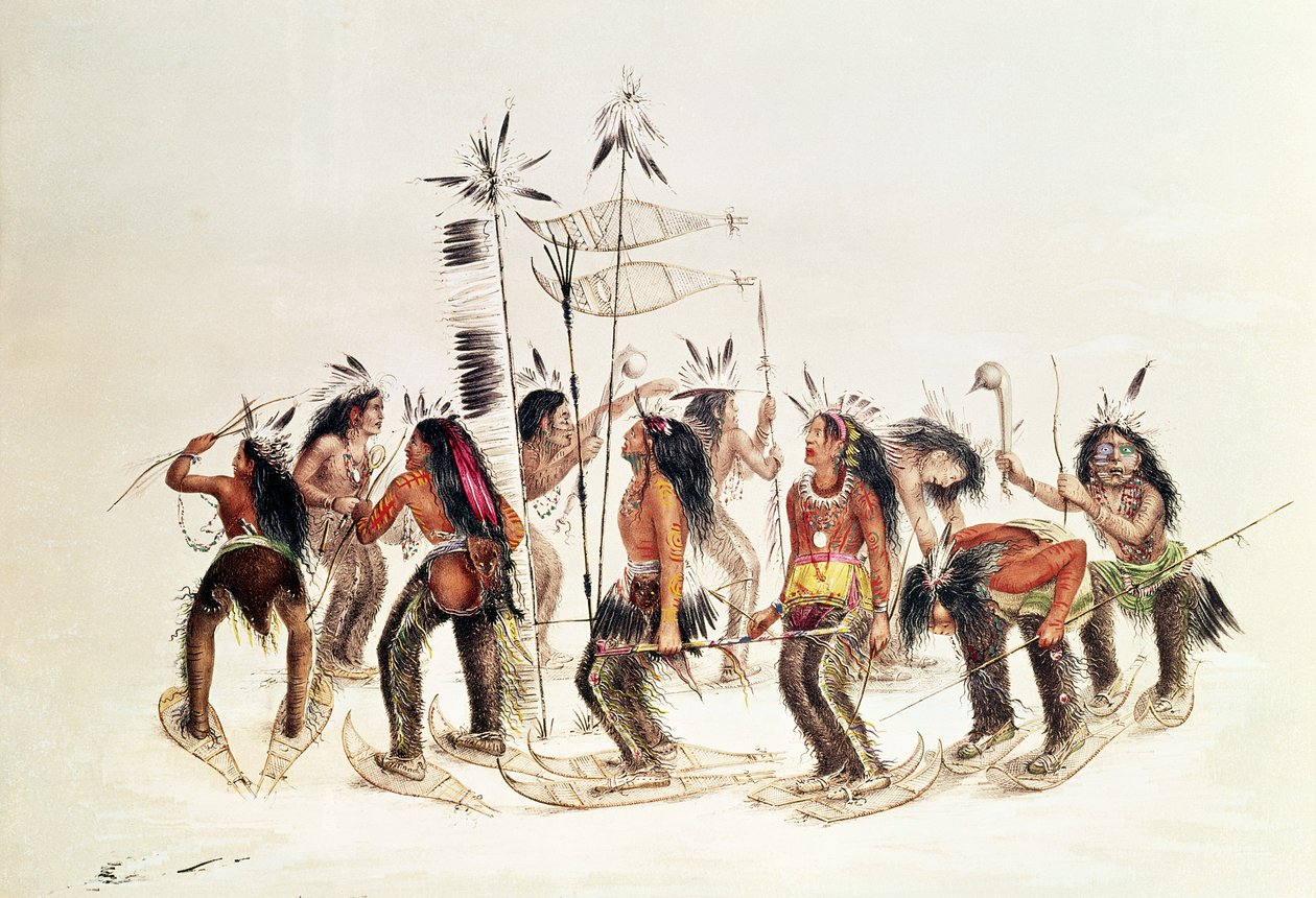 A hócipős tánc: Megköszönni a Nagy Szellemnek a hó első megjelenését alkotó: George Catlin