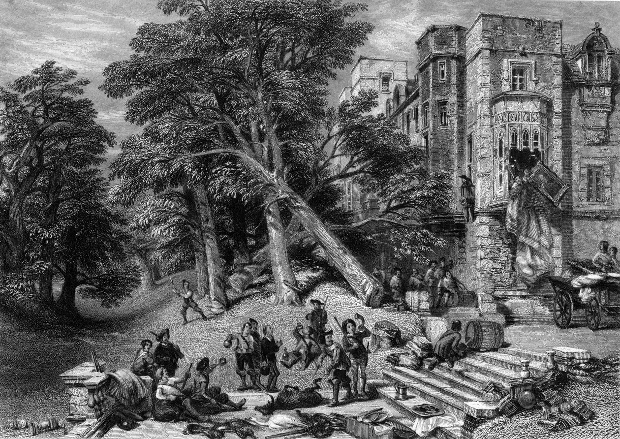 A Royalisták tulajdonának megsemmisítése, R. Wallis metszete, 1860-as évek alkotó: George Cattermole