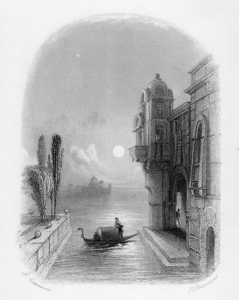 Holdfényes jelenet Velencében, vésette Robert Brandard, 1846 alkotó: George Cattermole
