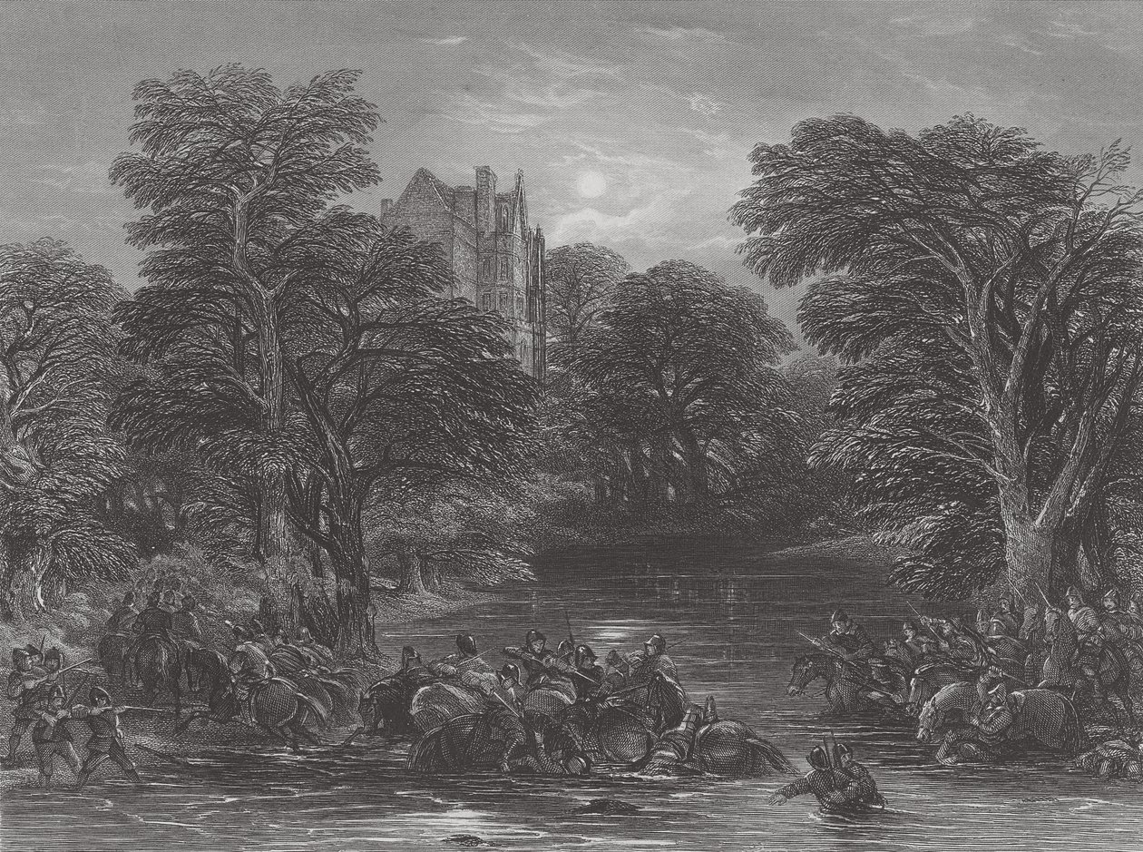 A prestoni csata után üldöző skótok, J. C. Varrall metszet, 1844 alkotó: George Cattermole