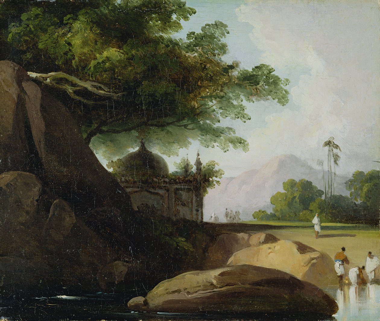 Indiai tájkép templommal, 1815 körül alkotó: George Chinnery