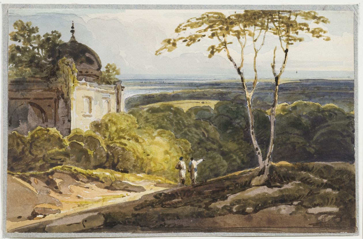 Tájkép muszlim kupolás sírbolttal, 1819 (wc papíron) alkotó: George Chinnery