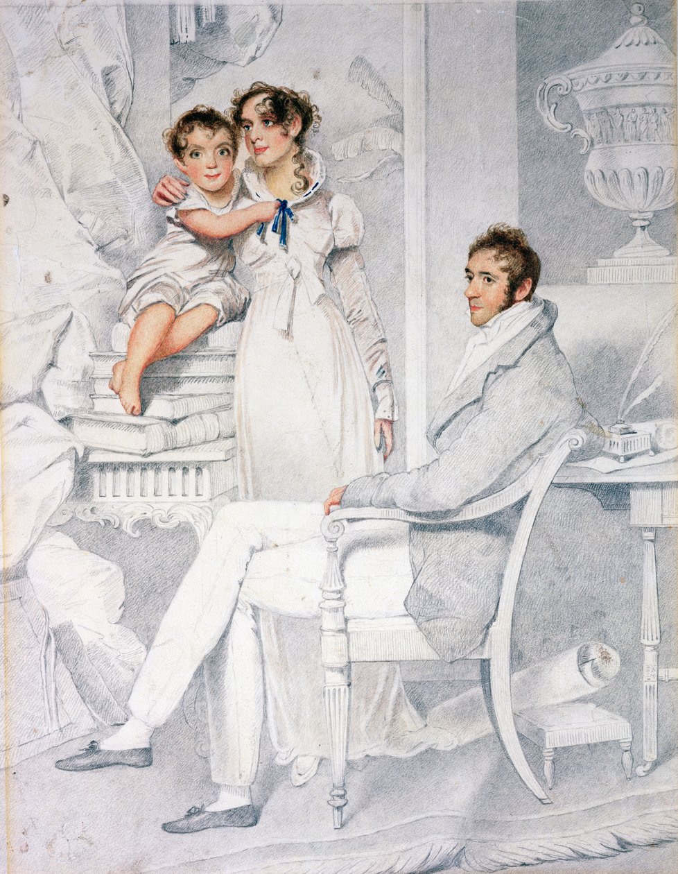 Mr. és Mrs. Richmond Thackeray és fiuk, William Makepeace Thackeray (1811-63) 1814 (ceruza és WC papíron) alkotó: George Chinnery