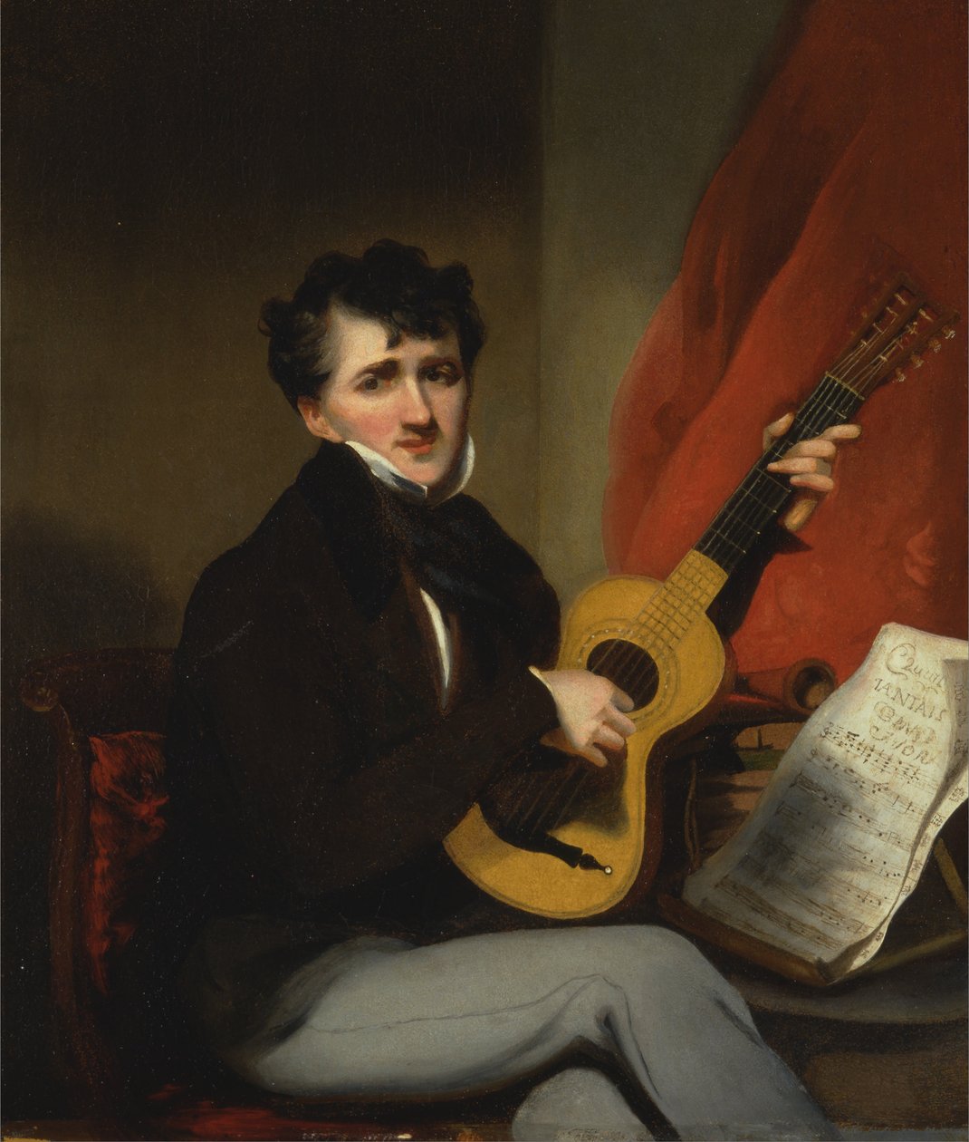 Gitározó ember portréja alkotó: George Chinnery